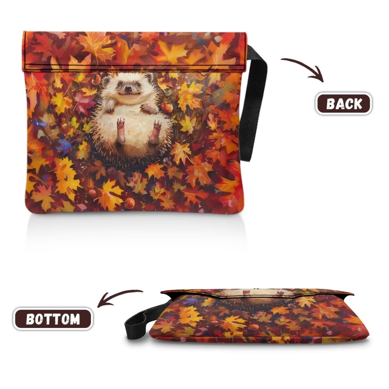 ZIATUBLES Book Sleeve Book Protector Covers for Book Lover Hedgehog Maple Leaves Print Large Size Paperback Book Pouch with Carrying Rope and Button Flap - Image 3
