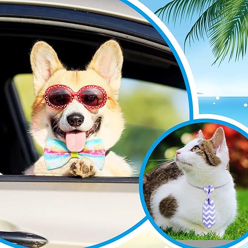 Miniatura 7 de Vabean El juego de 200 corbatas para perro incluye 100 corbatas y 100 pajaritas ajustables para gato, corbatas para el cuello, estilo de verano para