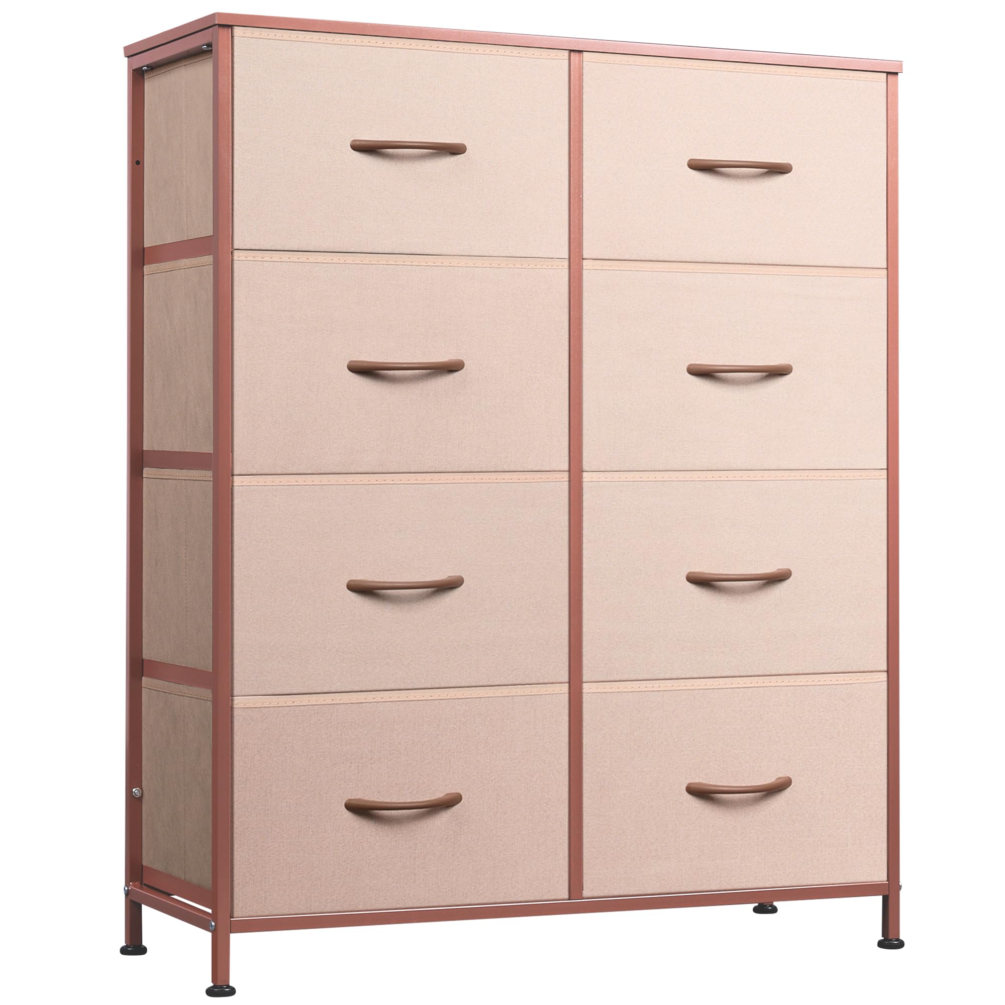 WLIVE Fabric Dresser for Bedroom, Tall Dresser with 8 Drawers, Storage Tower with Fabric Bins, Double Dresser, Chest of Drawers for Closet, Playroom, Dormitory, Pink and Rose Gold