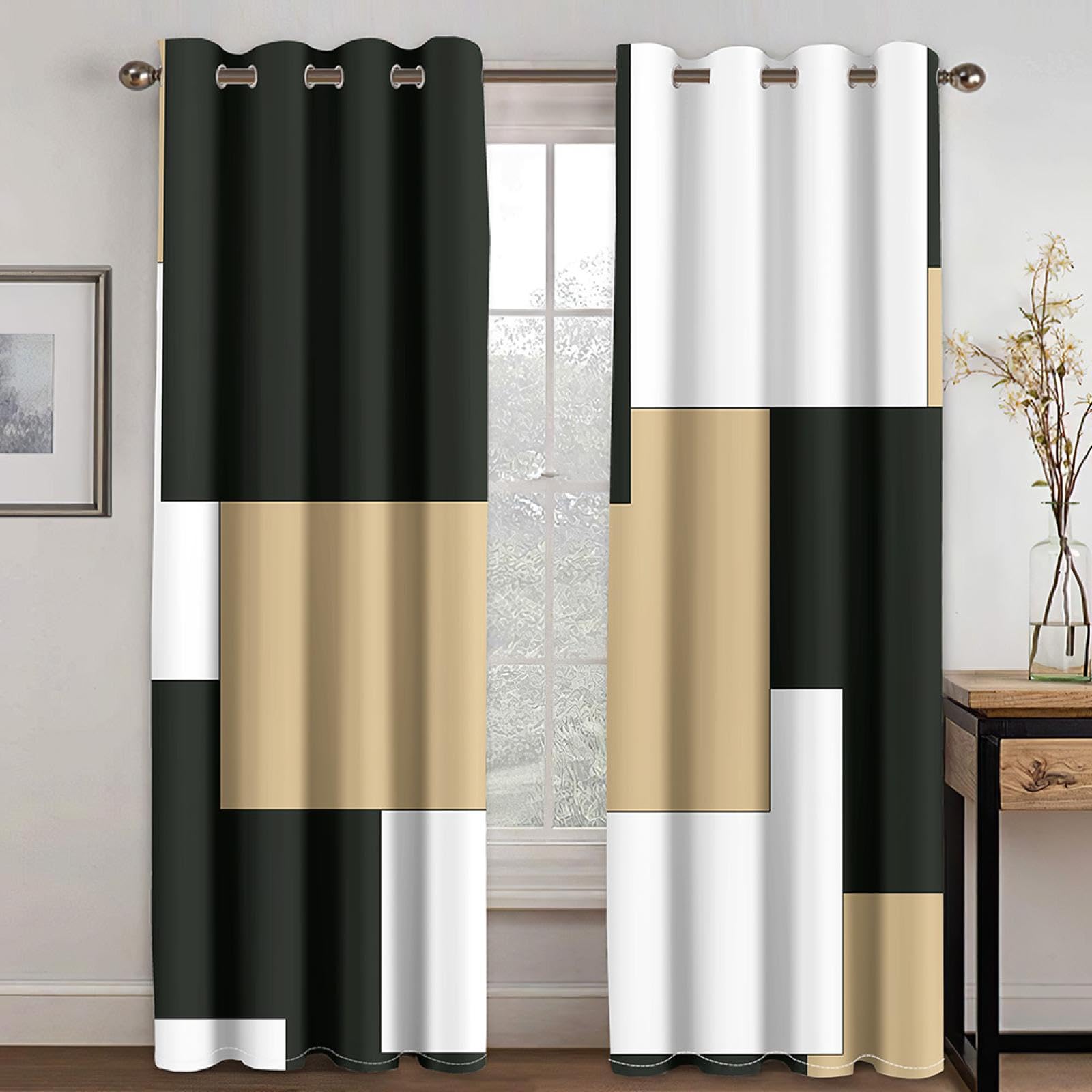 Moderne Abstrait géométrique Noir et Blanc Rideaux occultants pour Salon Chambre décor à la Maison Rideaux de fenêtres 140x201cmx2 (WxH)
