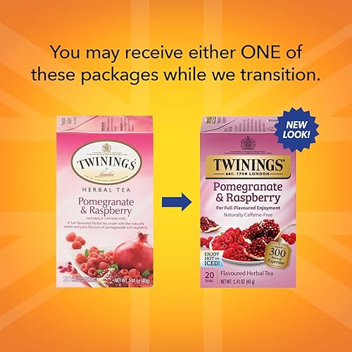 Miniatura 3 de Twinings Té de granada y frambuesa, bolsas de té de hierbas naturalmente sin cafeína envueltas individualmente, 20 unidades (paquete de 2)