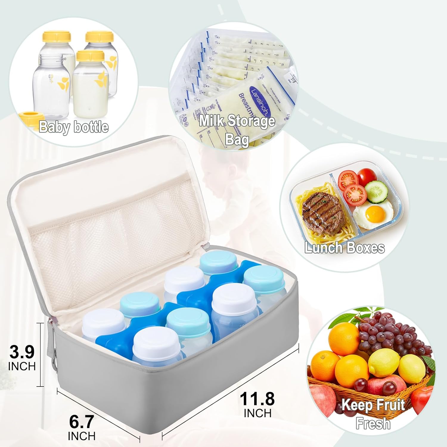 Breast Pump Backpack Fit for Spectra S1/S2 with Removable Cooler Compartment, Breast Pump Bag Fit Pump Accessories for Working & Nursing Moms, Breast Milk Cooler Bag for Travel and Family Use Grey