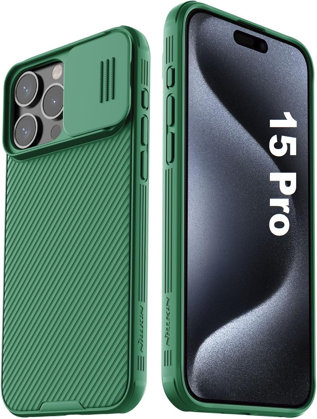Zubitech Case for iPhone 15 Pro Camshield Cover with Slide Camera Lens Protection PC Back & TPU Bumper Frame Protection Anti Fingerprint Soft Delicate Touch Case (iPhone 15 Pro, Green)
