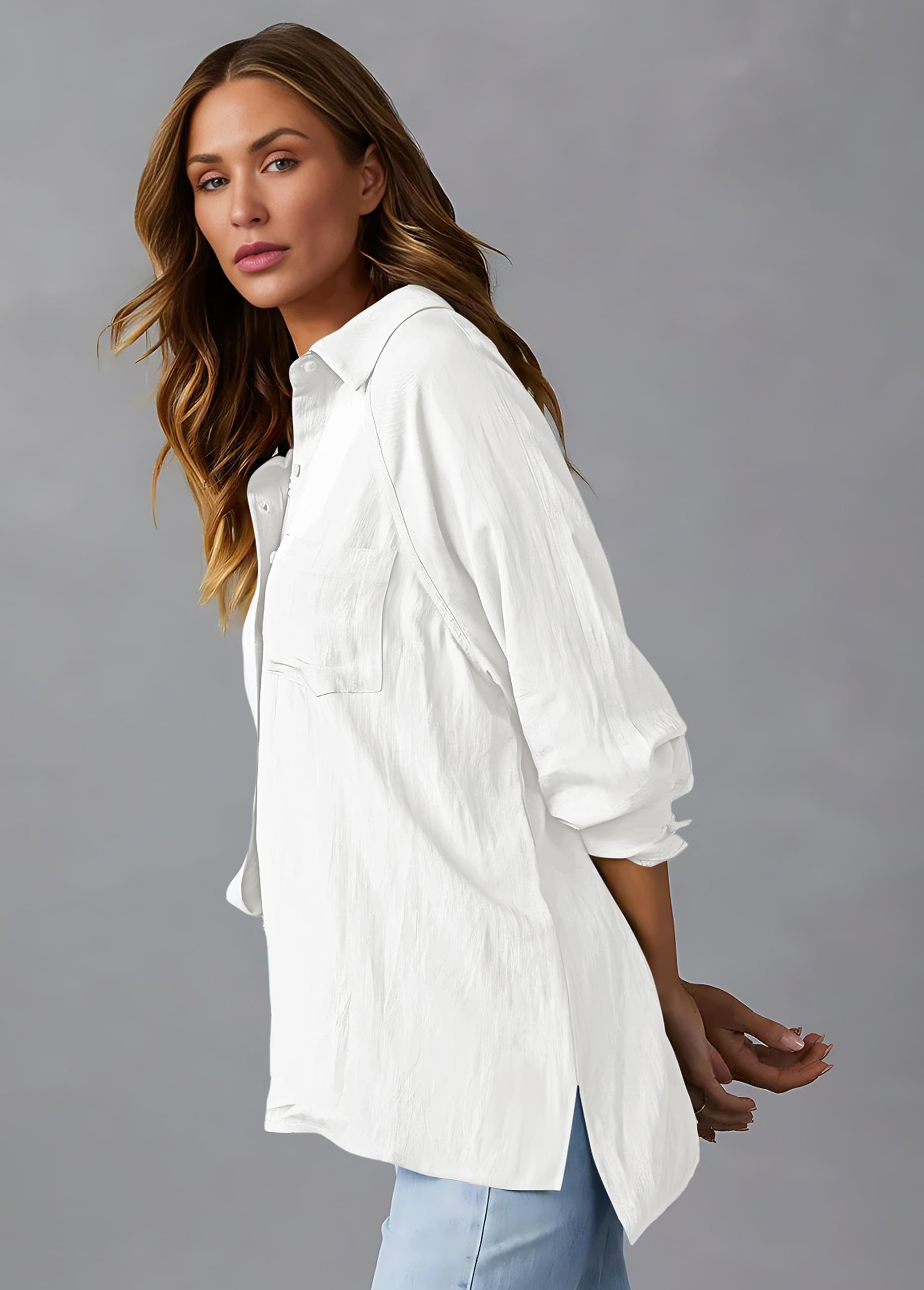 NONSAR Chemisier élégant pour Femme - Col en V - Manches Longues - Décontracté - Tendance - Tunique élégante - avec Poche