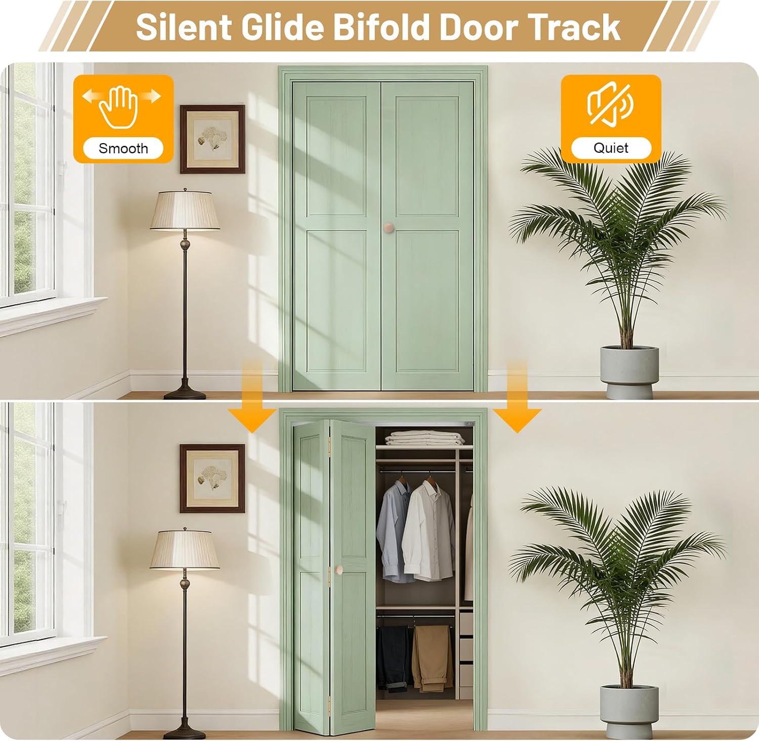 Bifold Door Hardware Kit - 36 Inch Bifold Door Hardware with Track | Bi-Fold Closet Door Track Repair Replacement Tool Kit