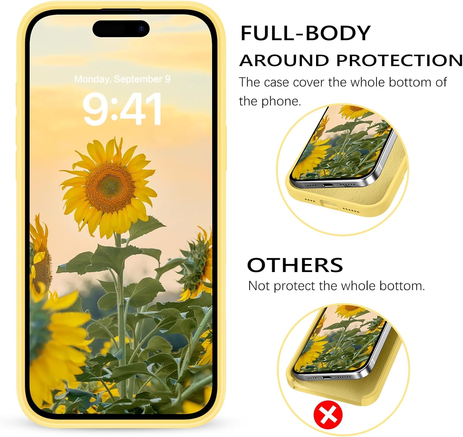 GUAGUA for iPhone 16 Pro Max Silicone Case, Compatible with Magsafe Soft Gel Rubber Slim Microfiber Lining Cushion Texture Cover Shockproof Protective Phone Case for iPhone 16 Pro Max 6.9", Yellow - Image 8