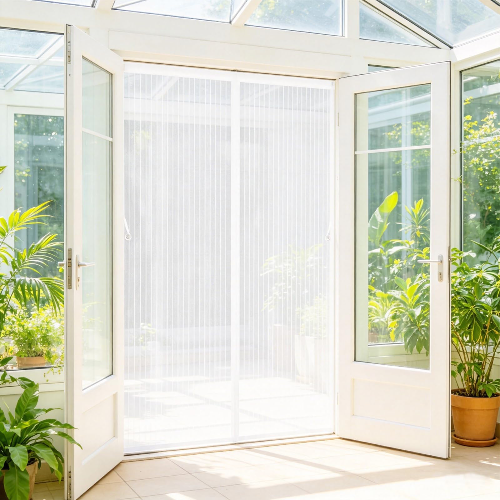 Fly Screen Door 101 x 275 cm Hundreds of Sizes, Anti Mosquito Mesh Curtain with Powerful Magnets Magnetic Bug Mesh Curtain for Living Room Kitchen Patio, White