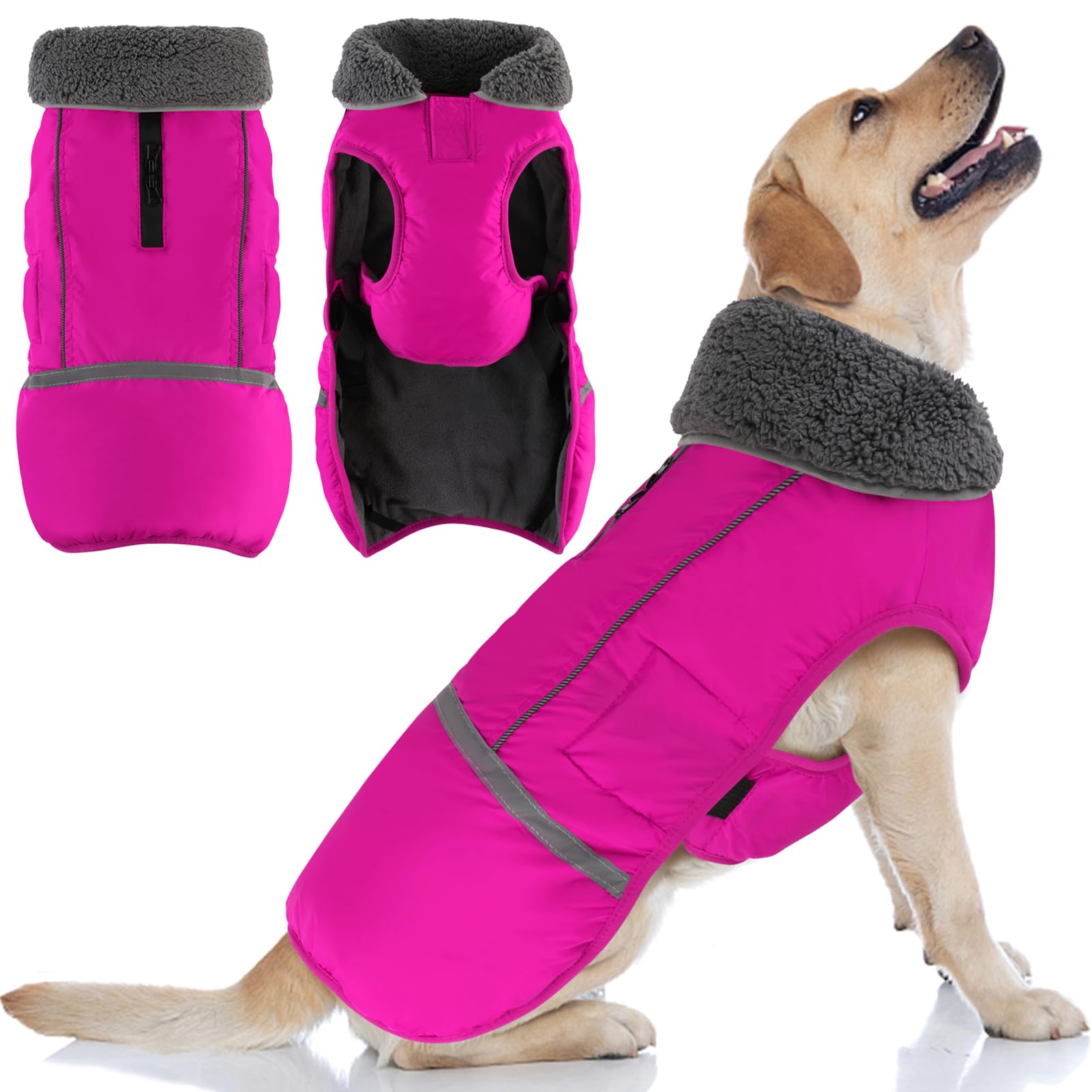 Doglay Dog Coat, Waterproof Dog Jacket Pet Winter Coat for Cold Weather with Thicken Furry Collar, Reflective Puppy Winter Jacket Warm Fleece Lining for Small Medium Large Pets