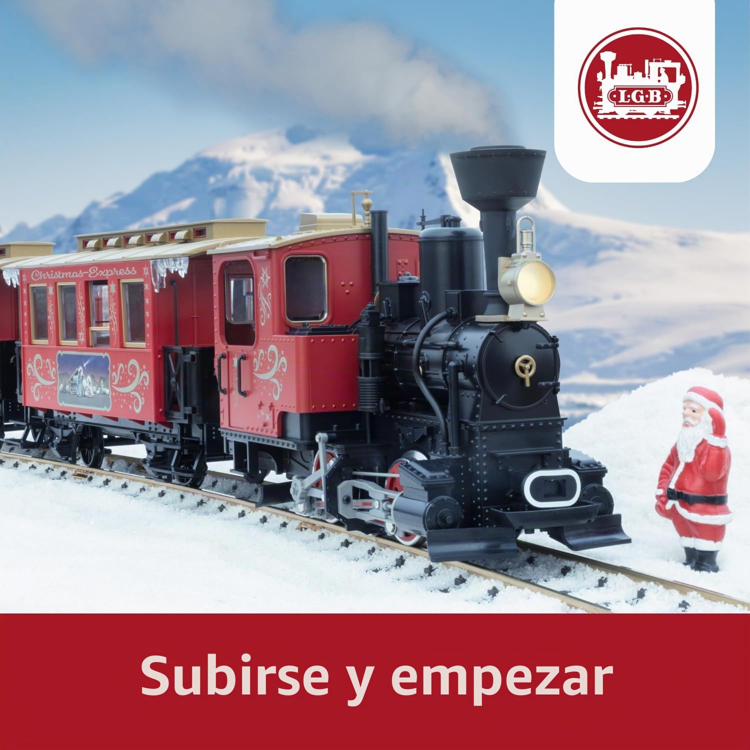 LGB – 70308 Gartenbahn Starter Set de Tren de Navidad con Locomotora y Dos vagones, ferrocarril al Aire Libre, Carril G