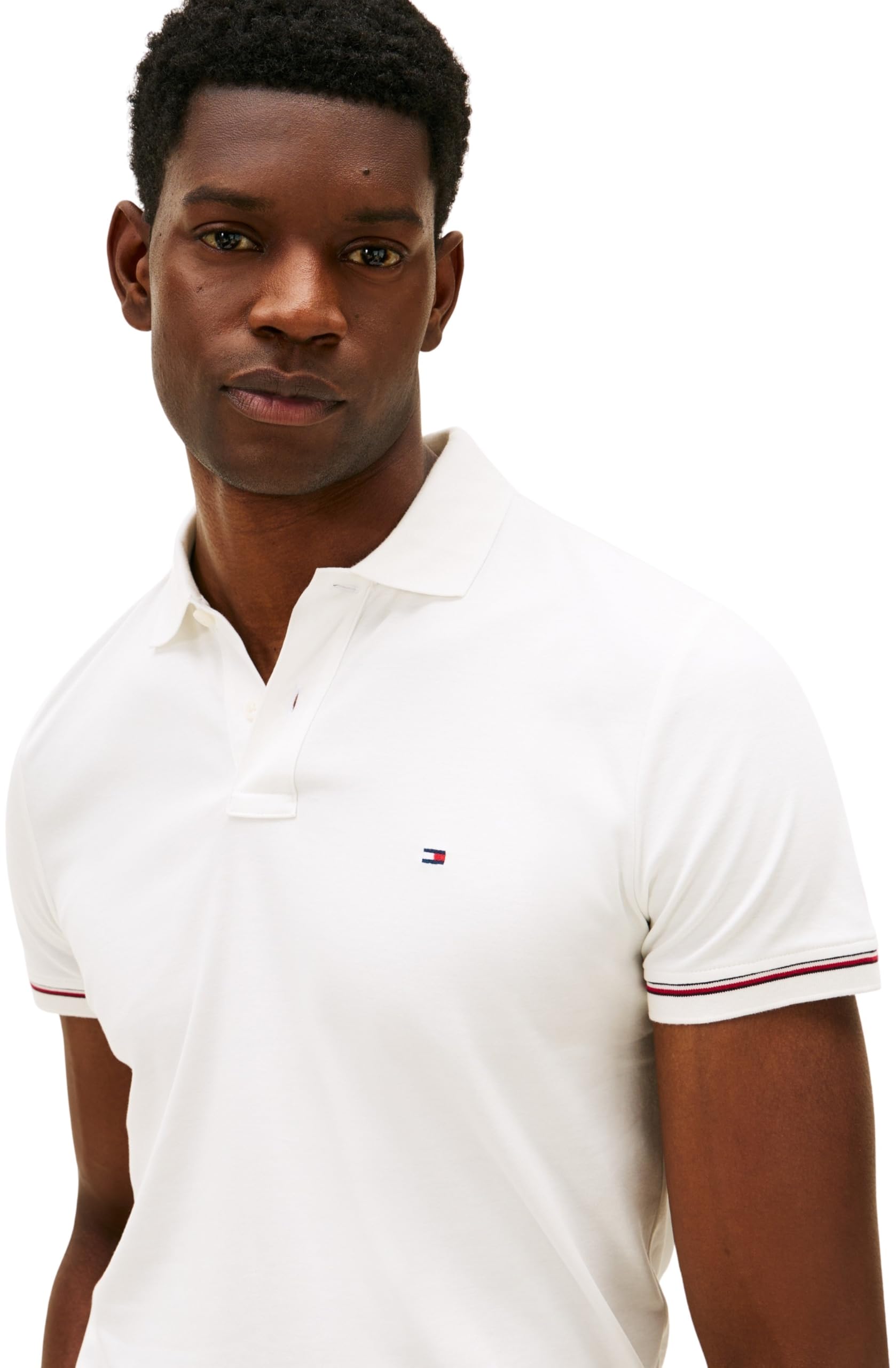 Tommy Hilfiger Liquid Cotton RWB Cuff Slim Polo Mw0mw41612 Polo S/S Hombre (Pack de 1)