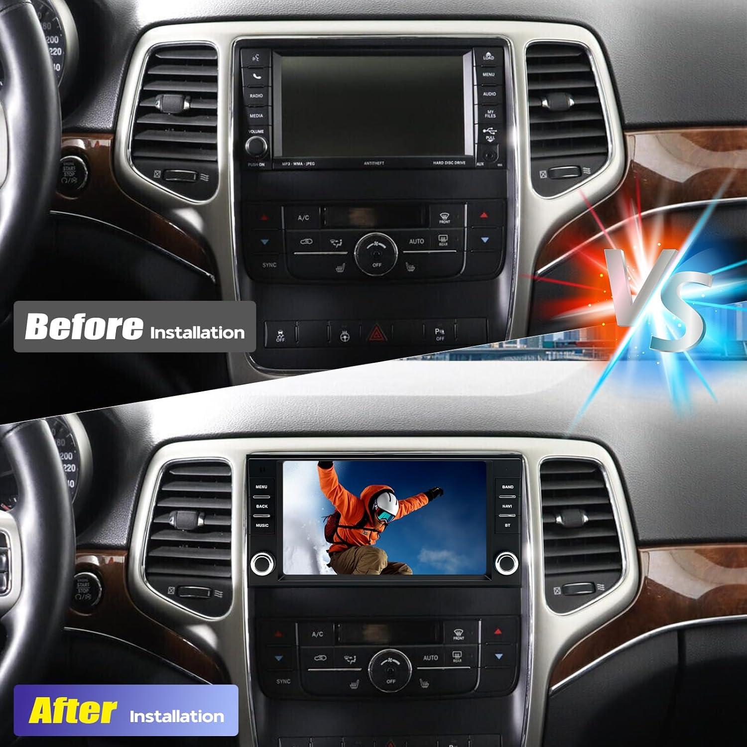 Android 14 Double Din Car Stereo Radio for Jeep Grand Cherokee 2005-2011,7" Touchscreen Car Radio w/Wireless Carplay Android Auto GPS WiFi Bluetooth RDS DSP SWC Mic Backup Camera