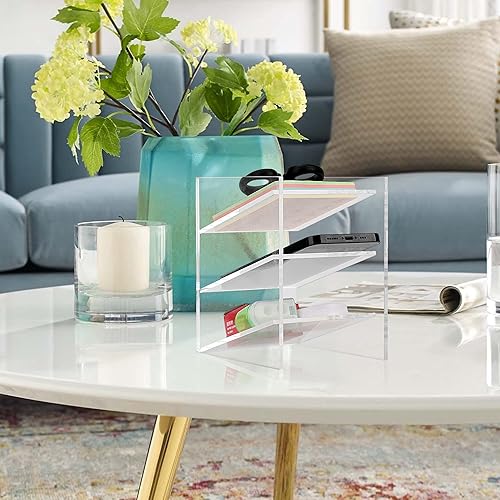 Miniatura 5 de Esonmark Organizador de escritorio de 3 niveles de acrílico transparente, accesorios de escritorio para escritorio, oficina, hogar, carpeta
