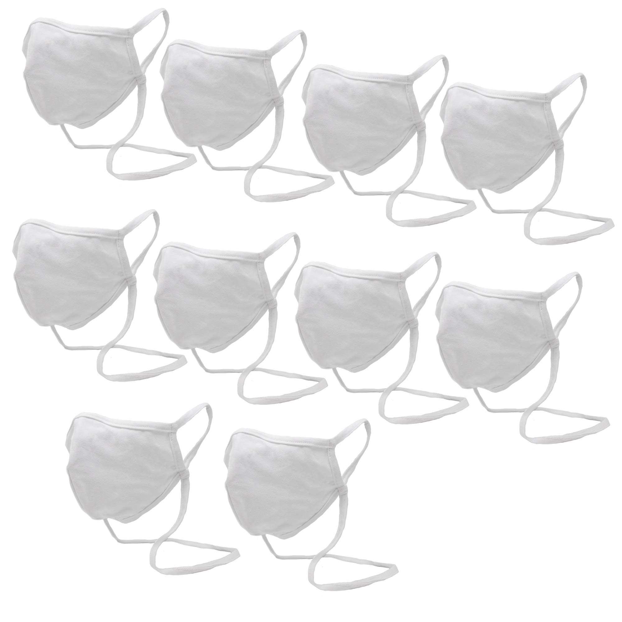 Buttonsmith White Adult XL Cotton Adjustable Face Mask with Built-in Lanyard - Quantity 1 - Two Layer Soft T-Shirt Material - Washable - Made in the USA