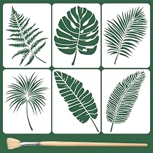 6 Pcs Large Leaf Stencils for Painting on Walls, 16 x 12 Inch Plant Stencil with Brushes, Palm Leaf Wall Stencil, Tropical Leaves Stencils, PET Drawing Templates for Wall Furniture Fabric