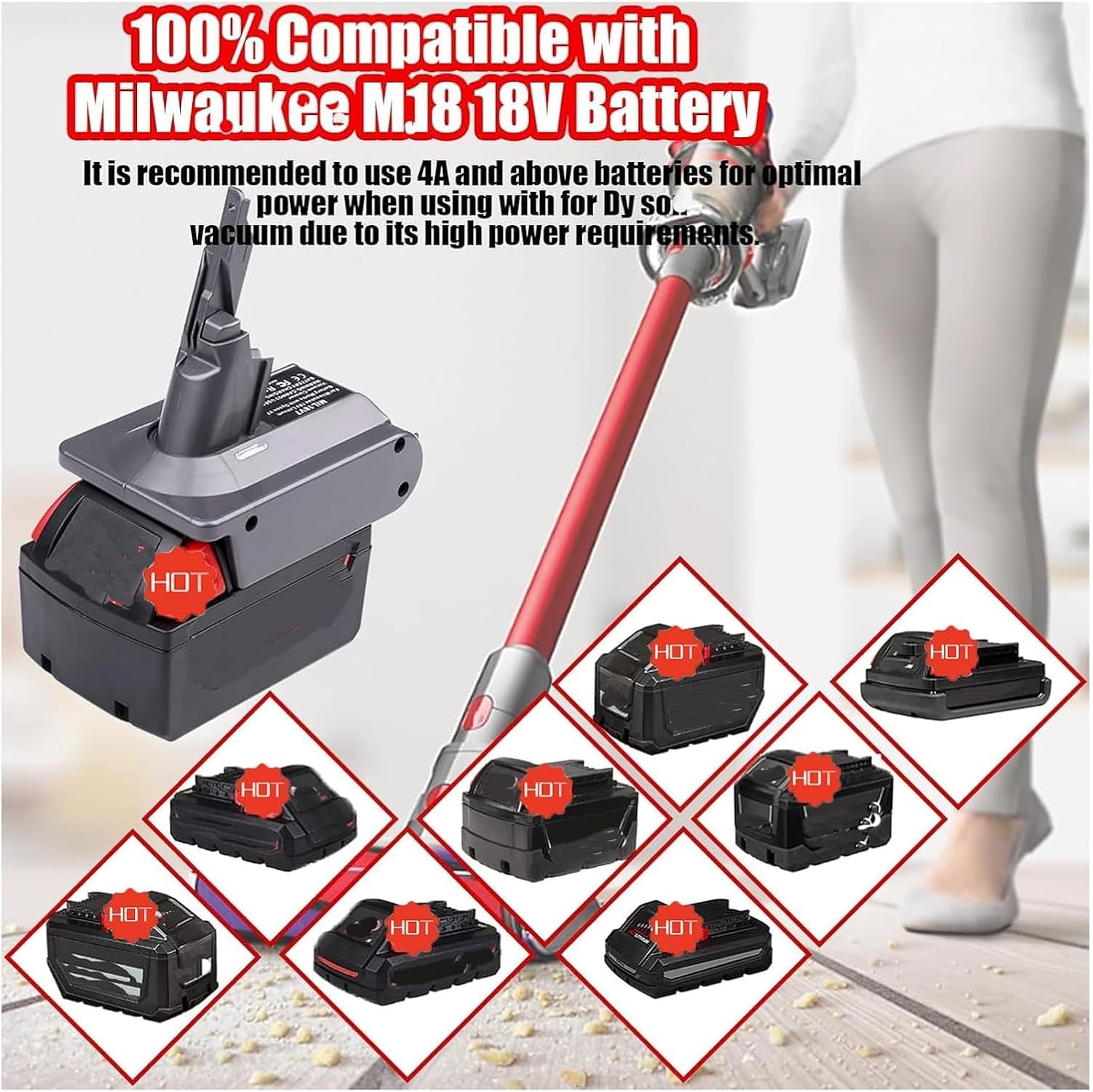 URUN 2-in-1 Adapter for Milwaukee M18 18V Battery to Dyson V7/8 Handheld Vacuum Cleaner Compatible with V7/8 Animal, Absolute, Motorhead Pro, Trigger