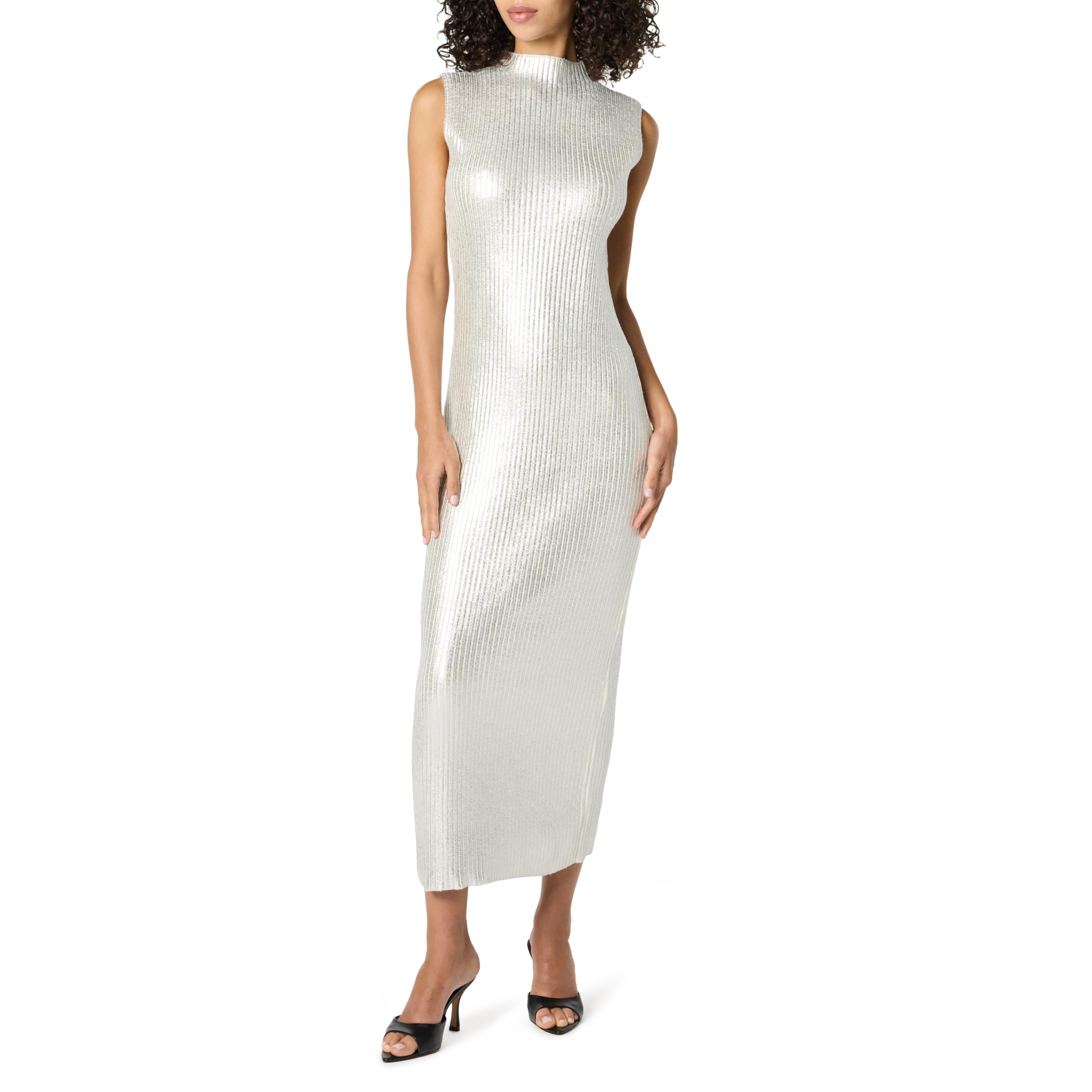 The Drop Jodi Mock Neck Dress Sweater Maxi Maxikleid, Silberfolie, L