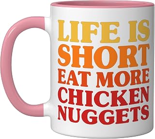 Chicken Nuggets I Love Chicken Nuggets Funny Chicken Nuggets Ceramic Mug, Pink/White