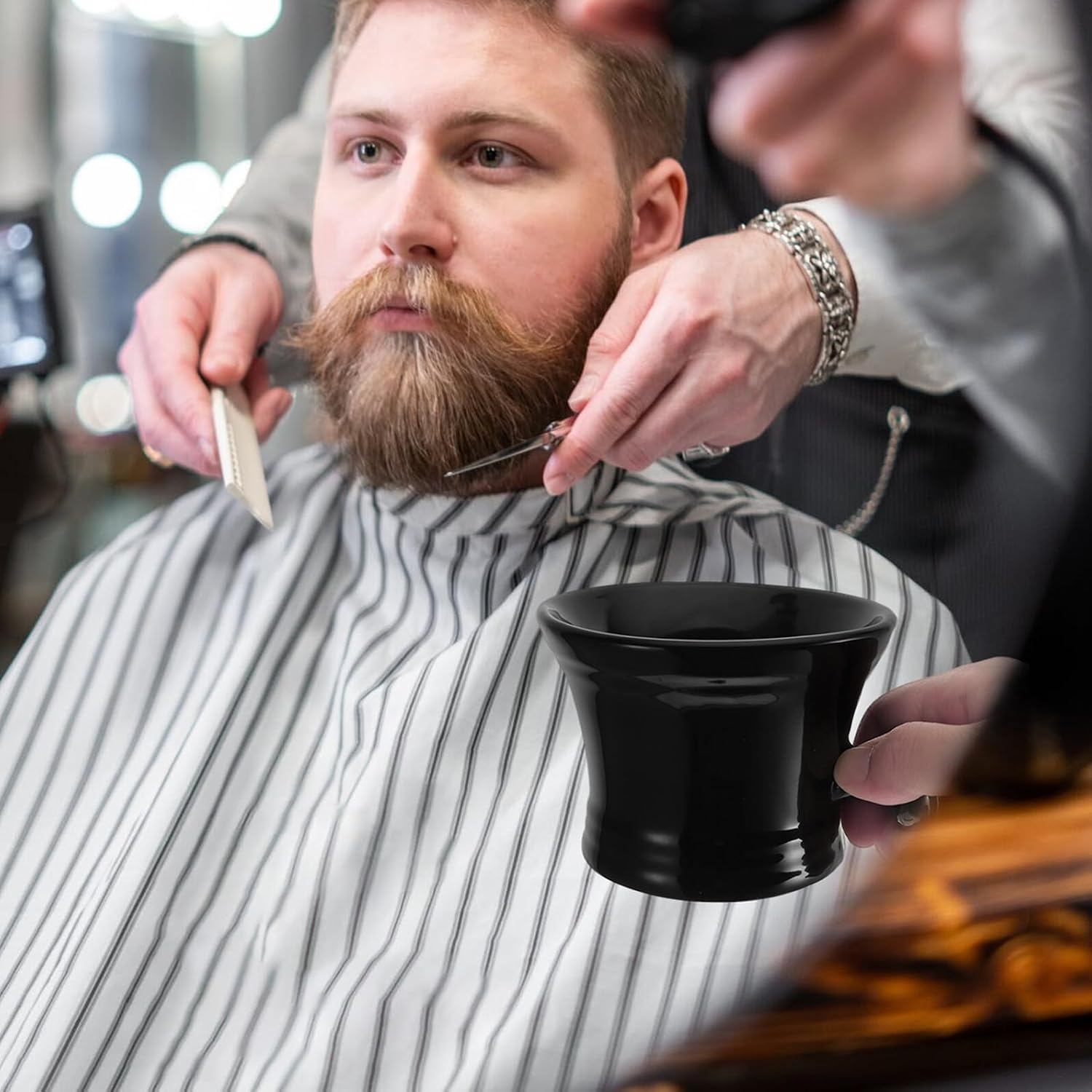 Black Ceramic Shaving Soap Bowl with Handle for Men Shaving Cream Foaming Container Simple Sturdy Soap Bowl and Beard Grooming