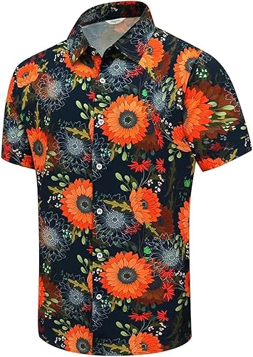 Miniatura 29 de SheLucki - Camisa hawaiana para hombre, unisex, de manga corta, con botones, para la playa y el verano, ropa casual estampada con sombra de palmas