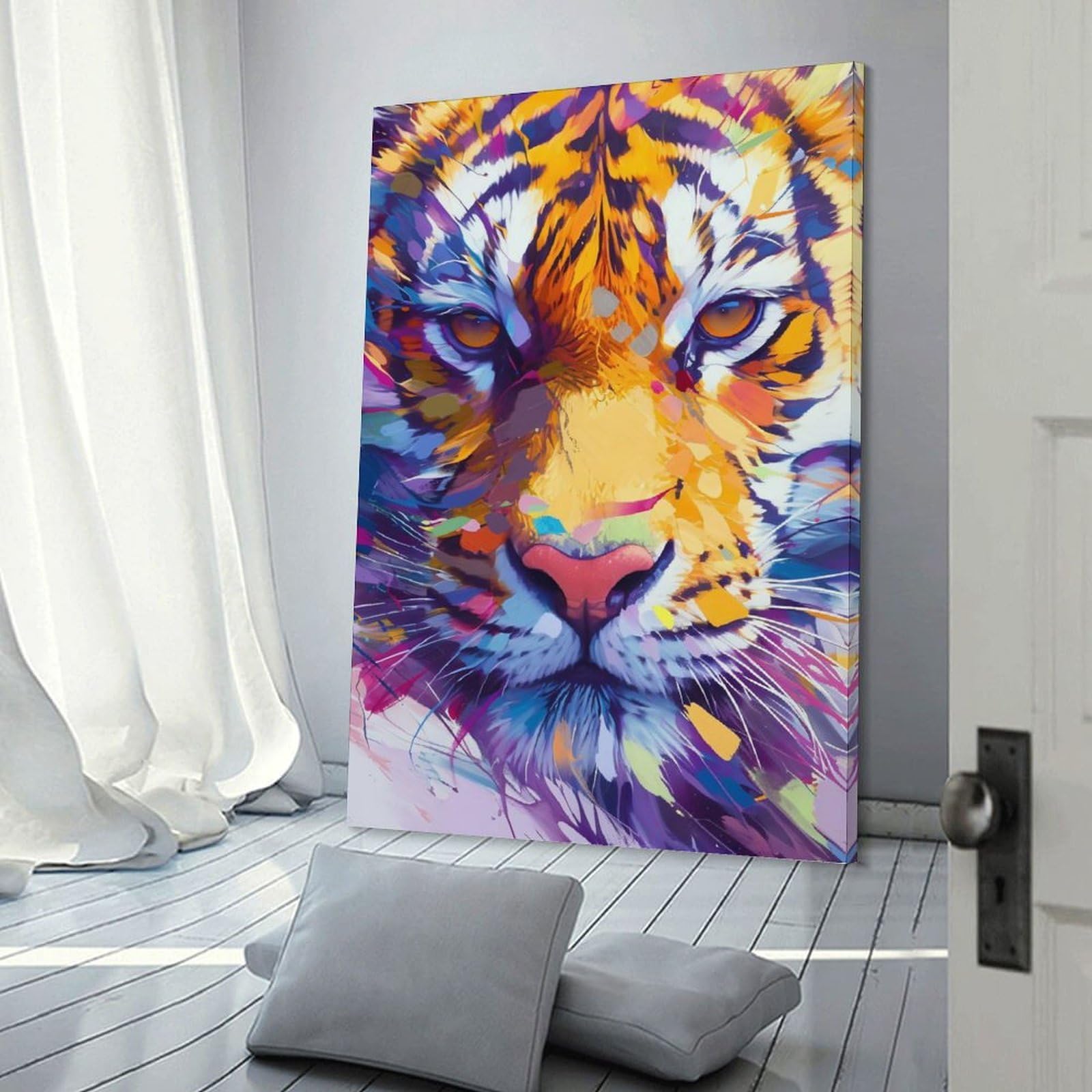 Junmoney Colorful Tiger Portrait Home Decor Wall Art 12x18inch(30x45cm), for Living Room, Lounge Or Sitting Room, A Home Accent with Warm Character