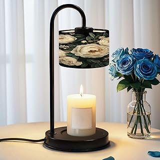 Candle Warmer Lamp with Timer Boho Black Floral Vintage Large Abstract Shapes Symmetrical Layout Dimmable Wax Warmer with 4 Bulbs for Jar Candles Women Birthday Gifts House Warming New Home Decor