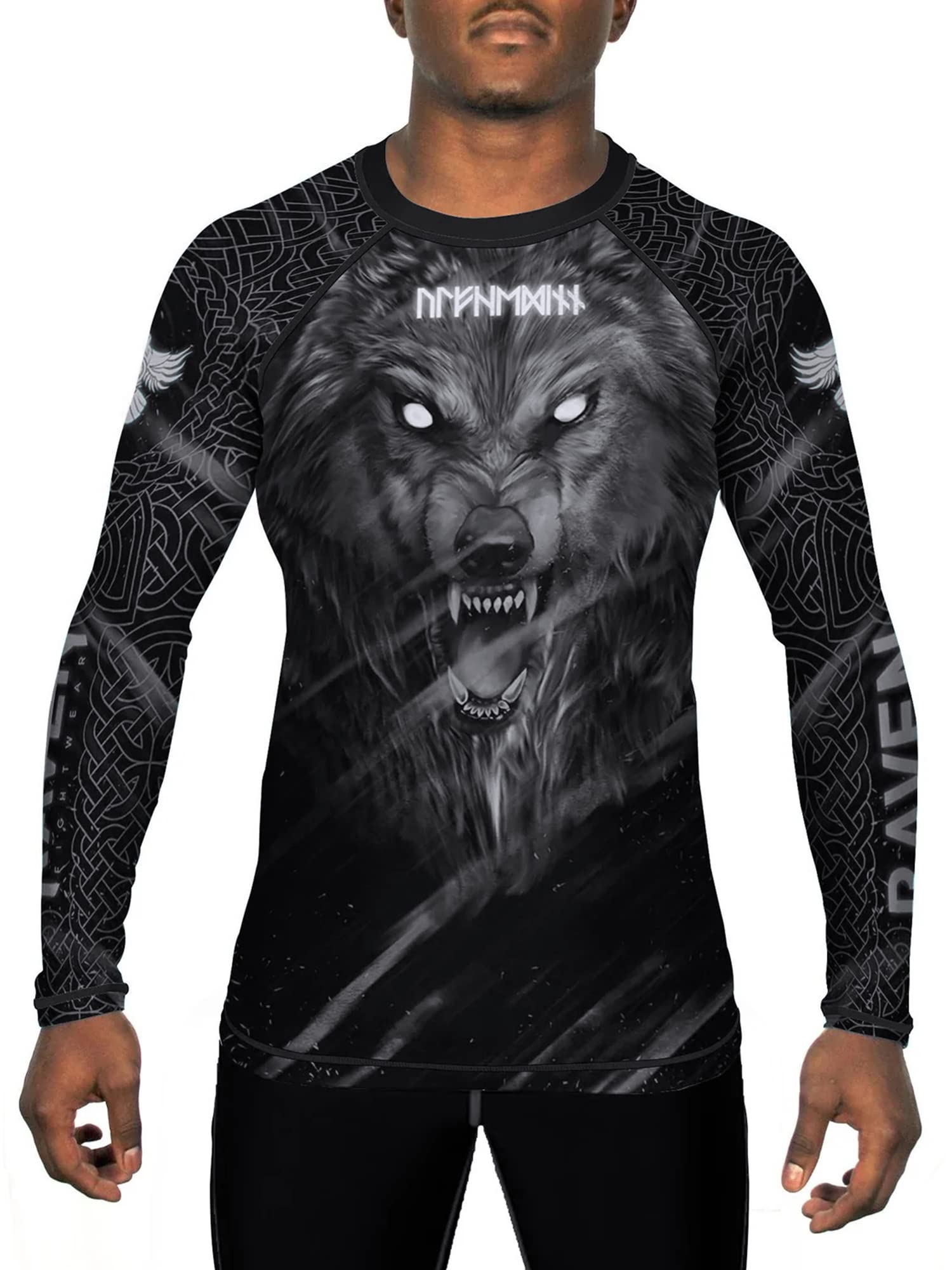 raven fightwear Men's Nordic Wolf Warrior Ulfhedinn 2.0 BJJ Rash Guard Long Sleeve MMA Black Edition-picture-18
