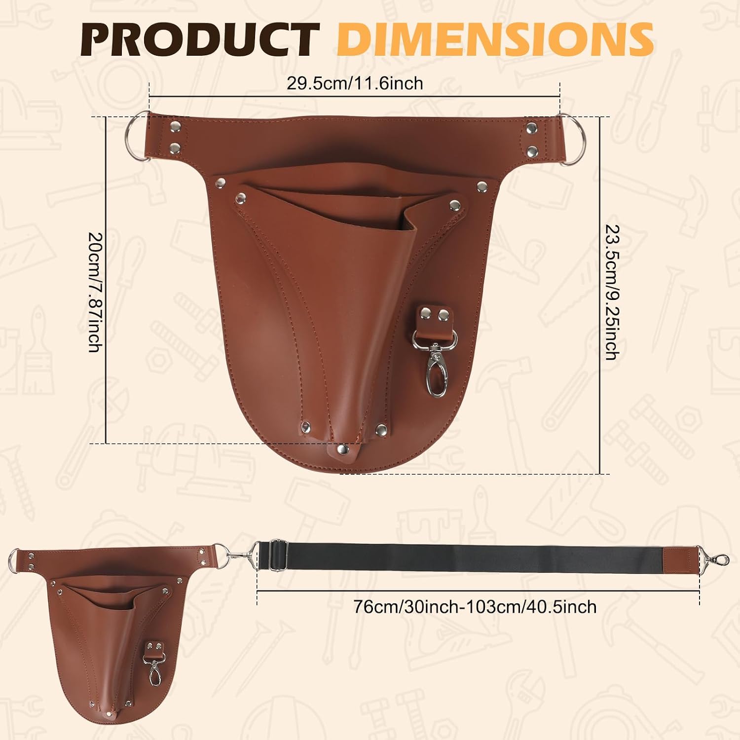 PU Leather Florist Tool Belt Bag, Gardener Farmer Tools Holster Waist Pouch With 3 Pockets, Electrician Carpenter Organizer Kit, Portable and Durable Tool Belt, Brown One Size image 2