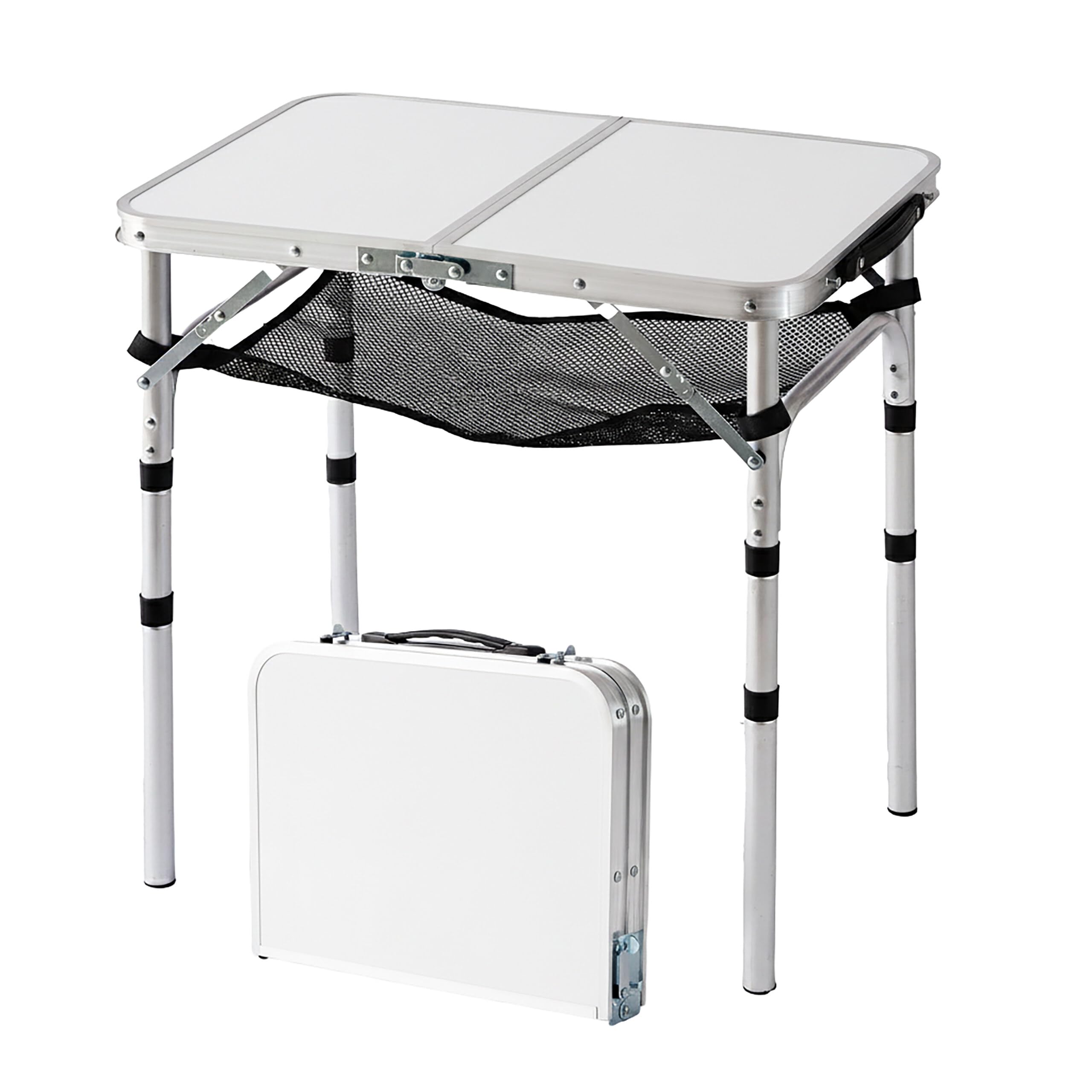Relaxdays Table de Camping Pliante en Aluminium/MDF, Hauteur réglable, Anti-intempéries, 60x60x40 cm Blanche