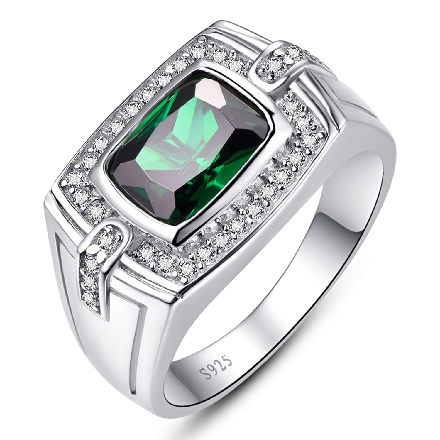 10ct 8x12mm Square-Cut Created Sapphire|Peridot Ring 925 Sterling Silver Ring Mens Engagement Wedding Bands Ring Size 6-14