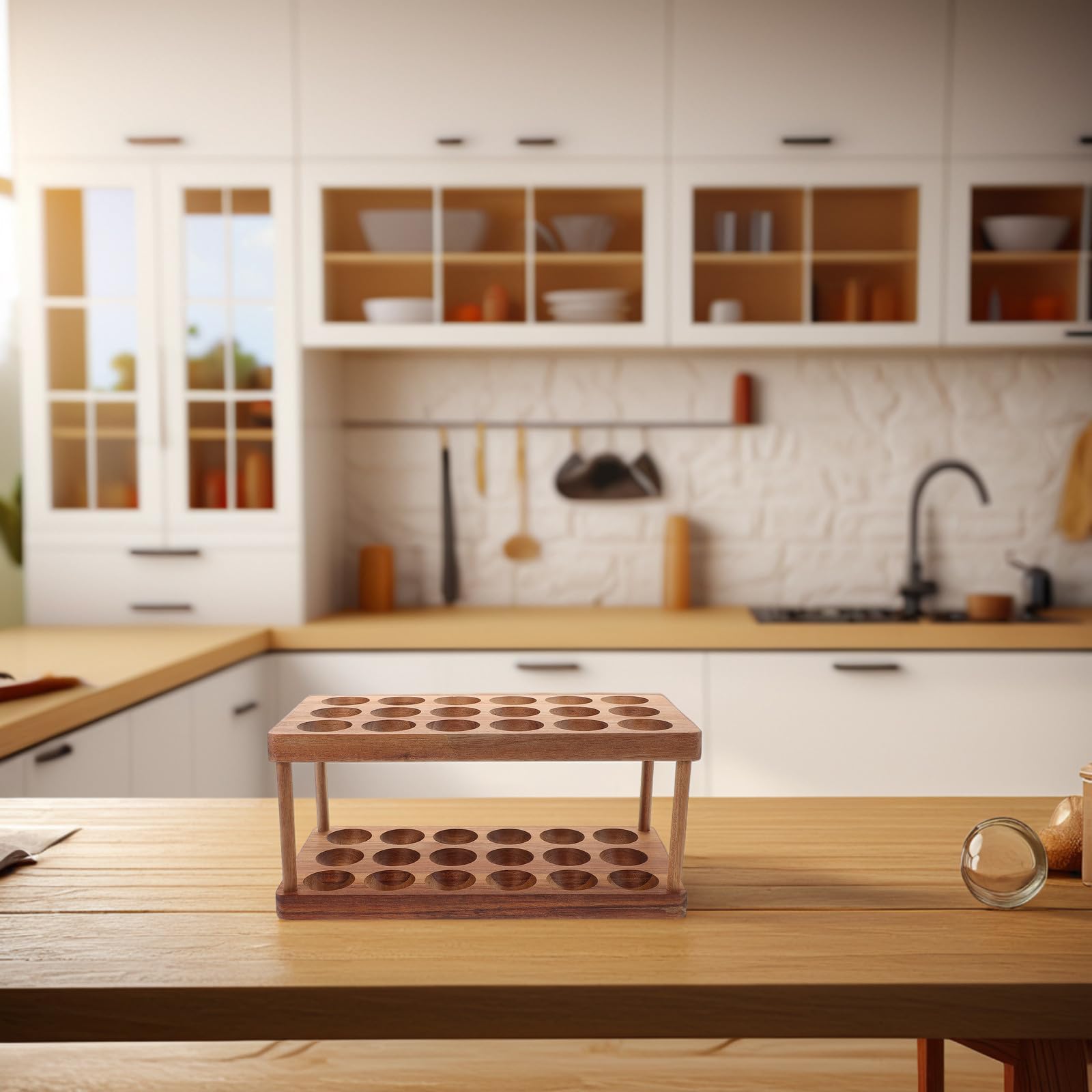 Soporte para Huevos de Mostrador de Madera Doble Capa para Cocina