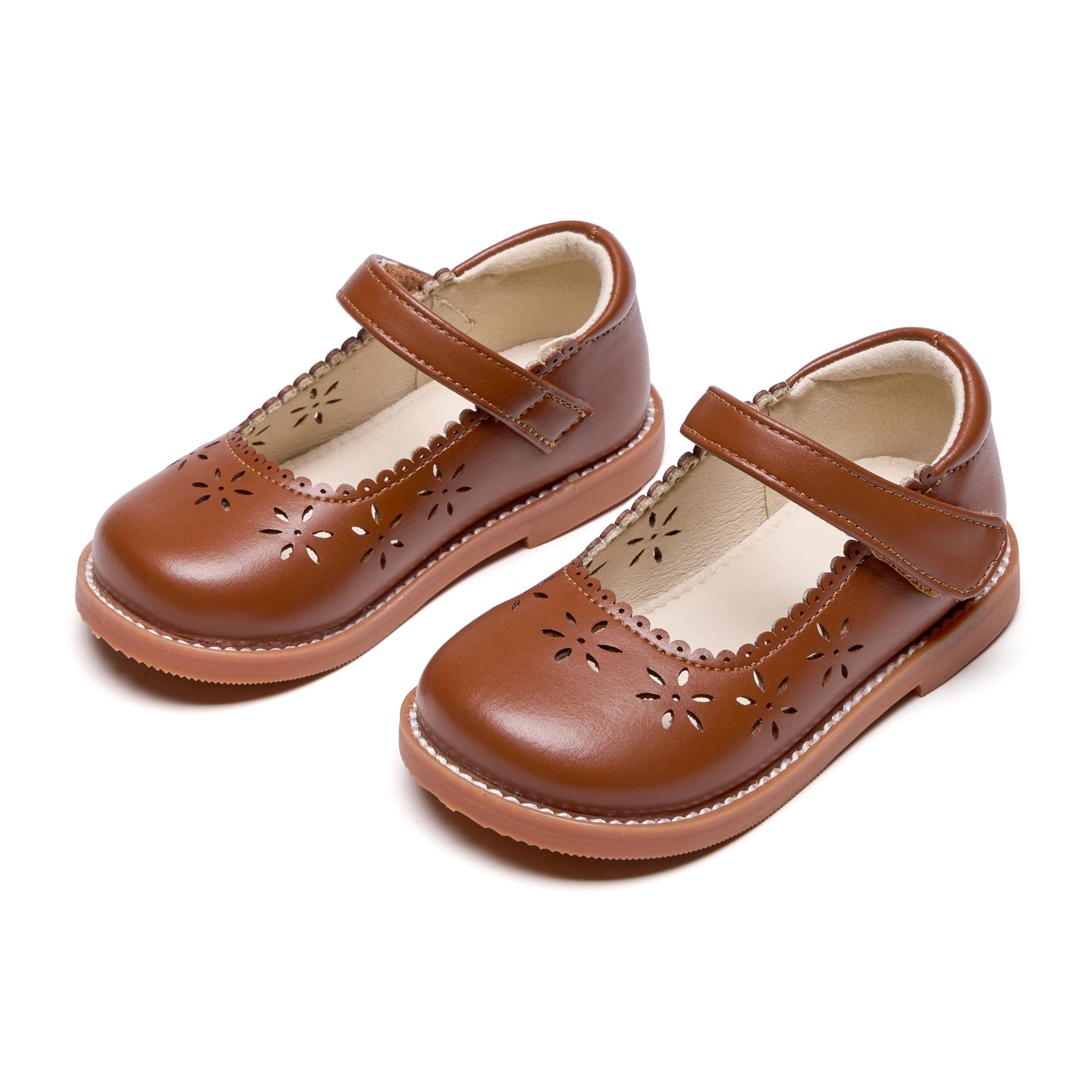 THEE BRON Toddler Girls Mary Jane Shoes Floral Cut-Out Oxfords Dress Flats