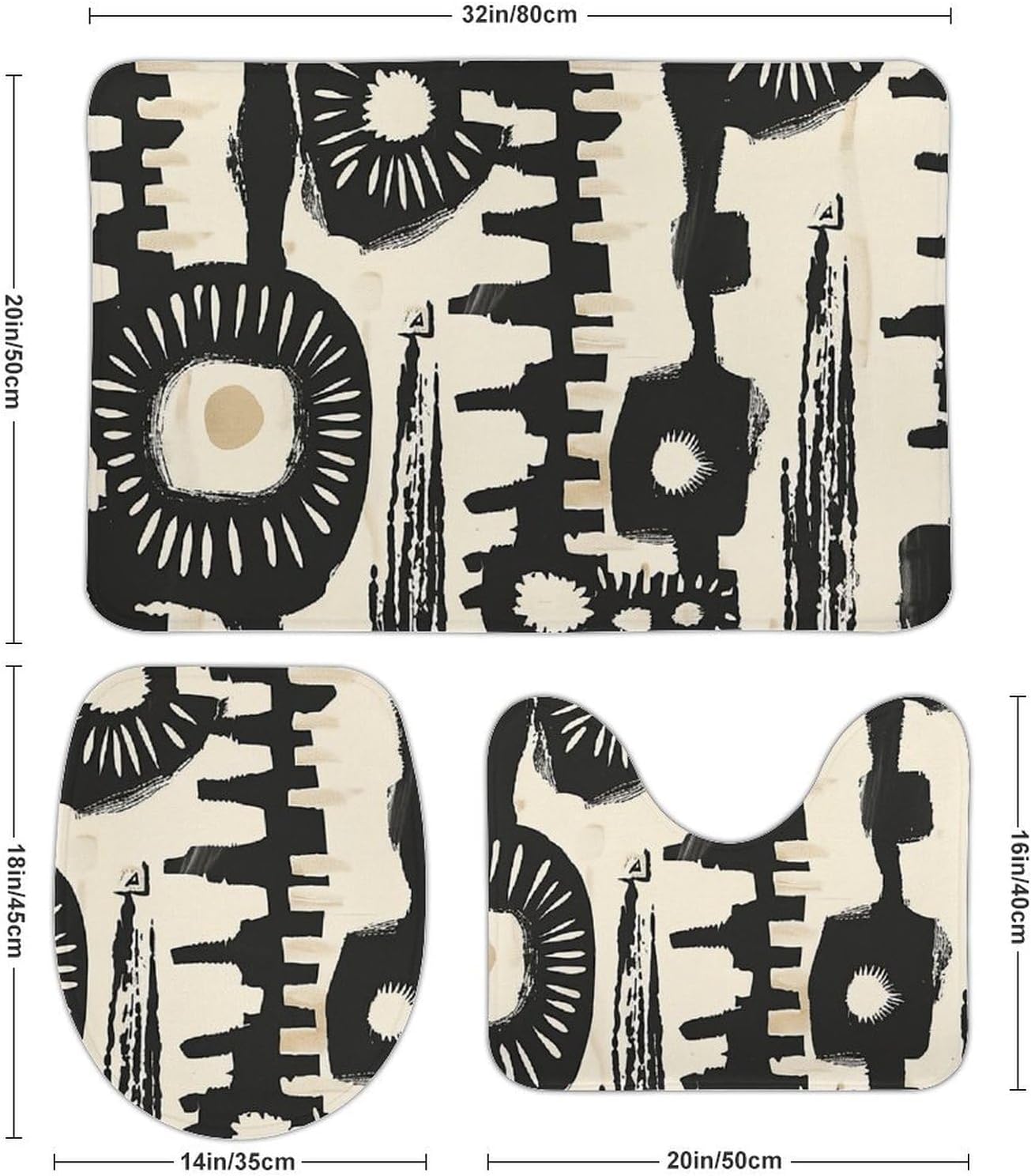 Anti-Skid Floor Mats 3 Piece Set,African Print Design Printed Coral Fleece Bathroom Mats U-Shaped Contour Mat Toilet Seat Cover for Bathroom, Tub, Shower, Kitchen 19.7"x31.5"