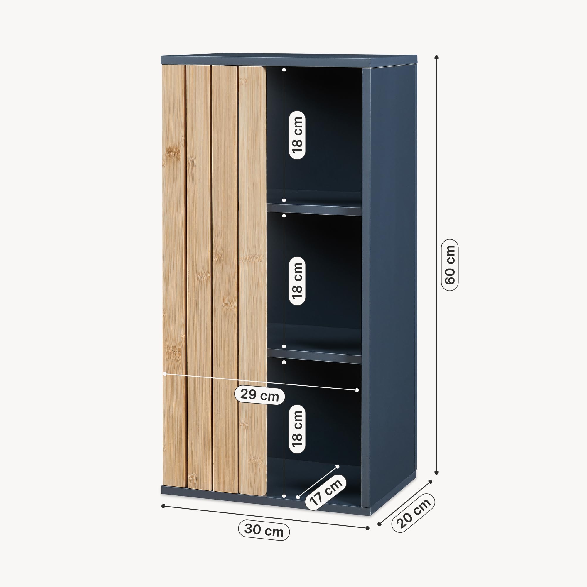 [en.casa] Mobiletto da Parete per Bagno a 3 Ripiani Armadietto Sospeso a Muro con Vani Aperti e Frontale in Bambù 60 x 30 x 20 cm Mensola Pensile per Ingresso Corridoio - Grigio Scuro/Naturale