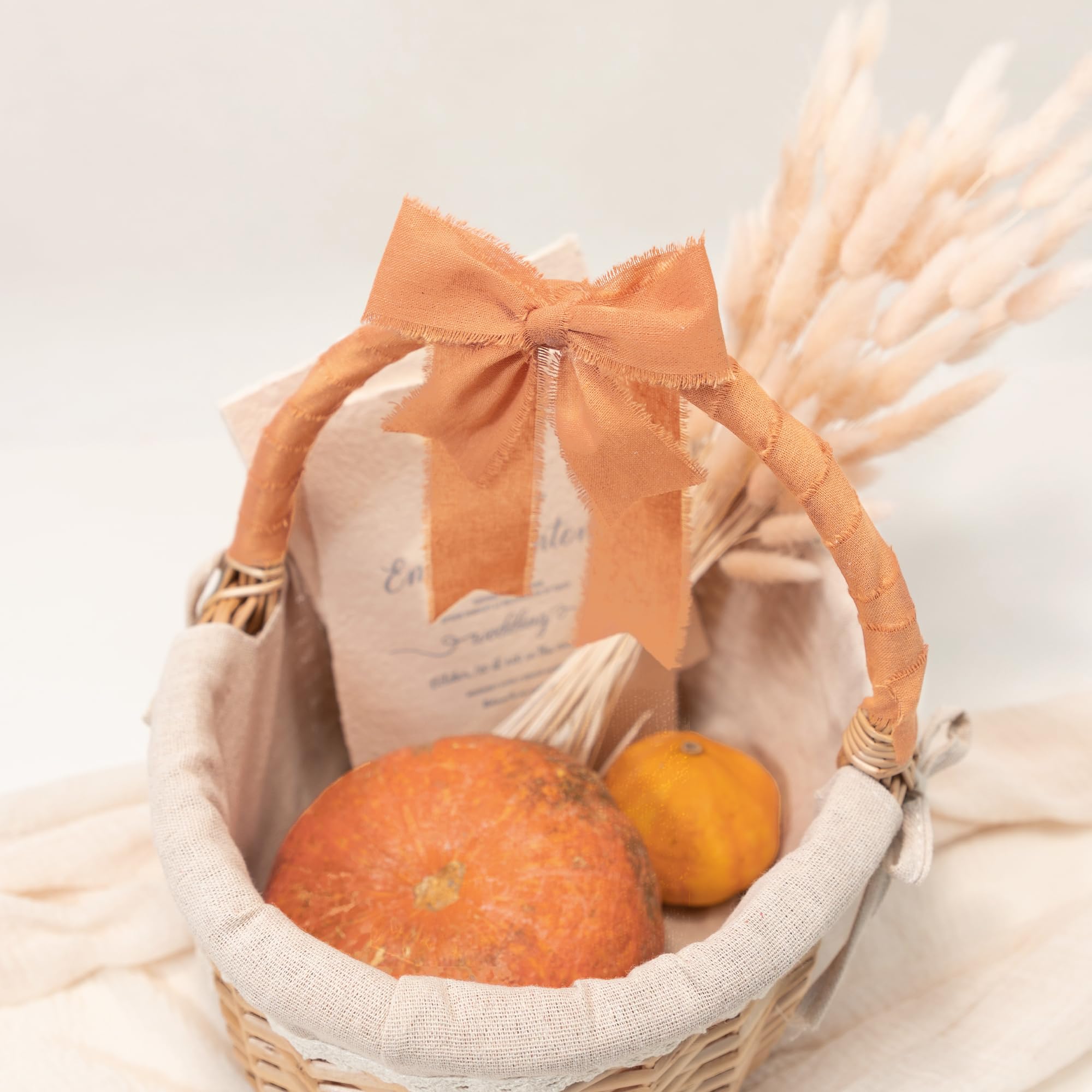 Keypan Cinta de otoño naranja de 1-1/2 x 15 yardas, hecha a mano, de algodón deshilachado, cintas de tela para manualidades, ramos de flores, envoltura de regalos, decoración del hogar