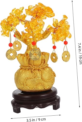 Miniatura 2 de Feng Shui Árbol del Dinero Citrino Amarillo Crytal Ornamento Chino Riqueza Lingotes Yuanbao Cake Topper 7.5 in Riqueza Fortuna Buena Suerte