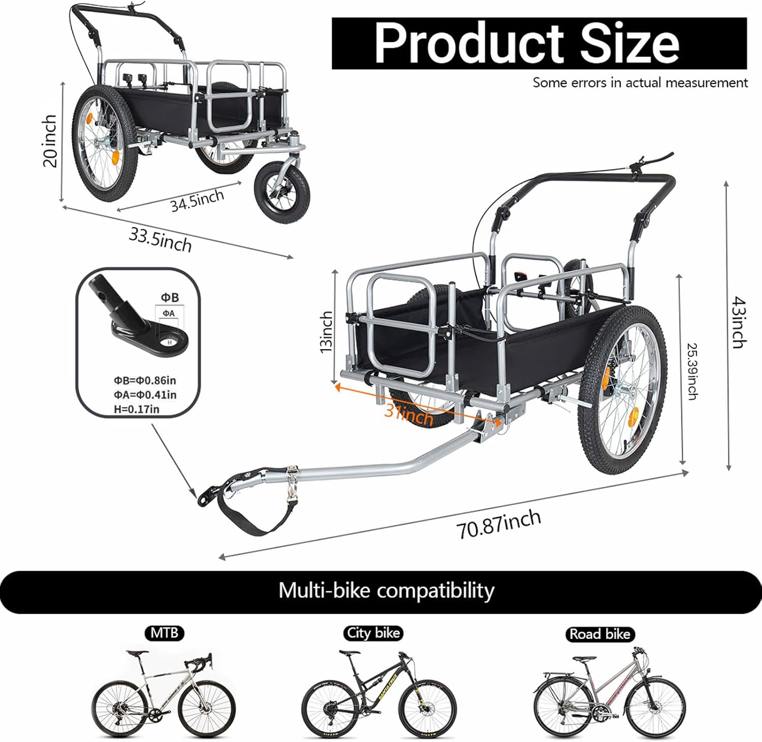 Heavy Duty Bike Cargo Trailer, 150lbs Capacity Bicycle Wagon with Suspension & Lockable Brake, 20" Wheels, Convertible Bike Cart for Grocery Shopping, Pet Transport & Outdoor Adventures
