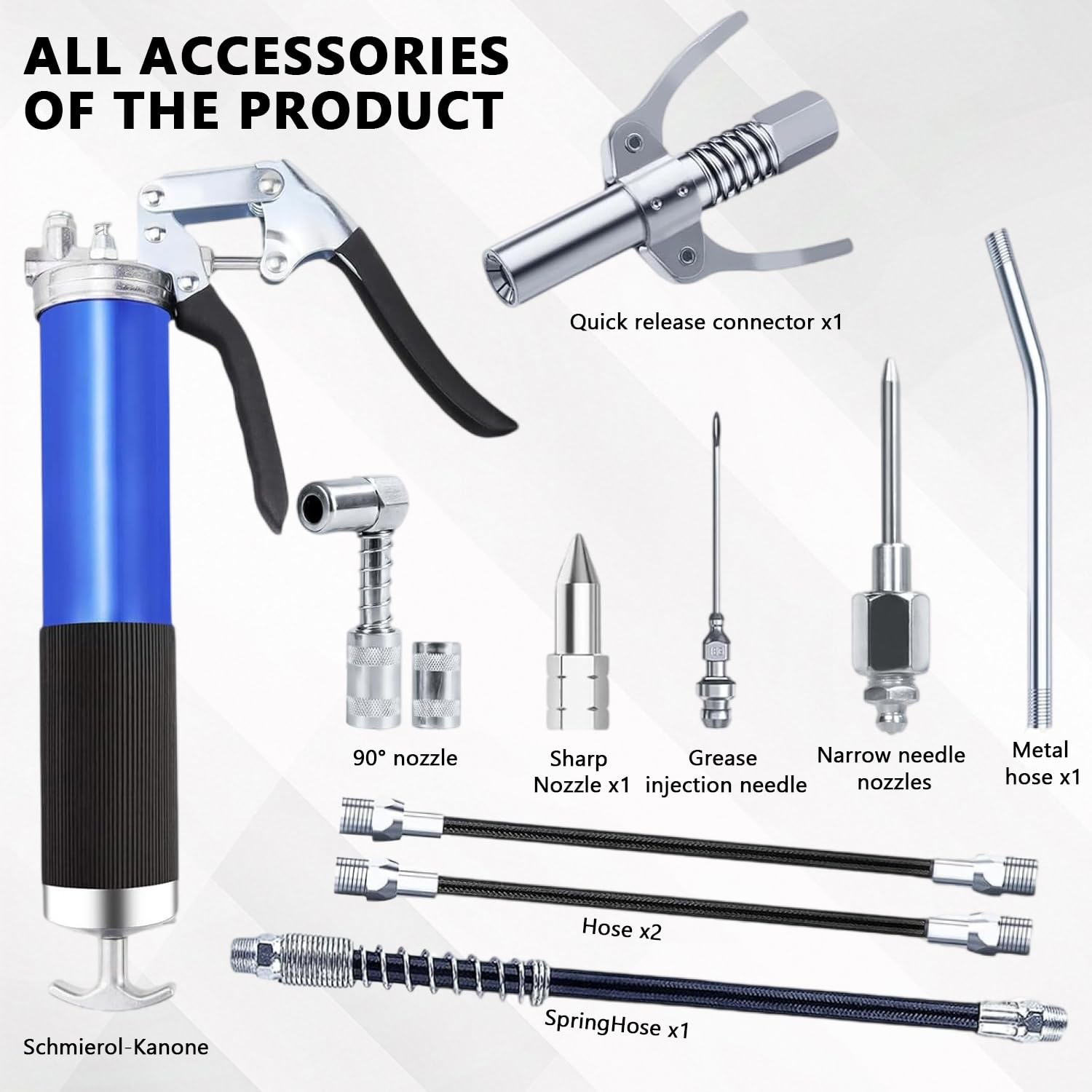 Grease Gun Kit, Heavy Duty Pistol Grip Grease Gun with Flex Hose, Quick Locking Coupler, Sharp Nozzle - Image 4
