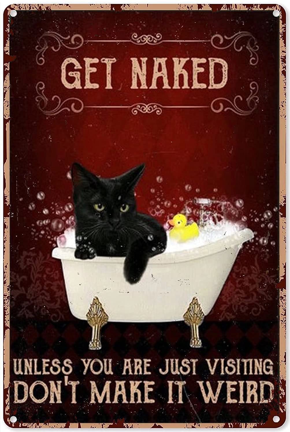Tin Sign Black Kitten Bathtub Wall Retro Metal Tin Sign, Bathroom Decoration for Bars, Restaurants, Cafes and Bars, New Year, Metal Sign 8x12 Inches
