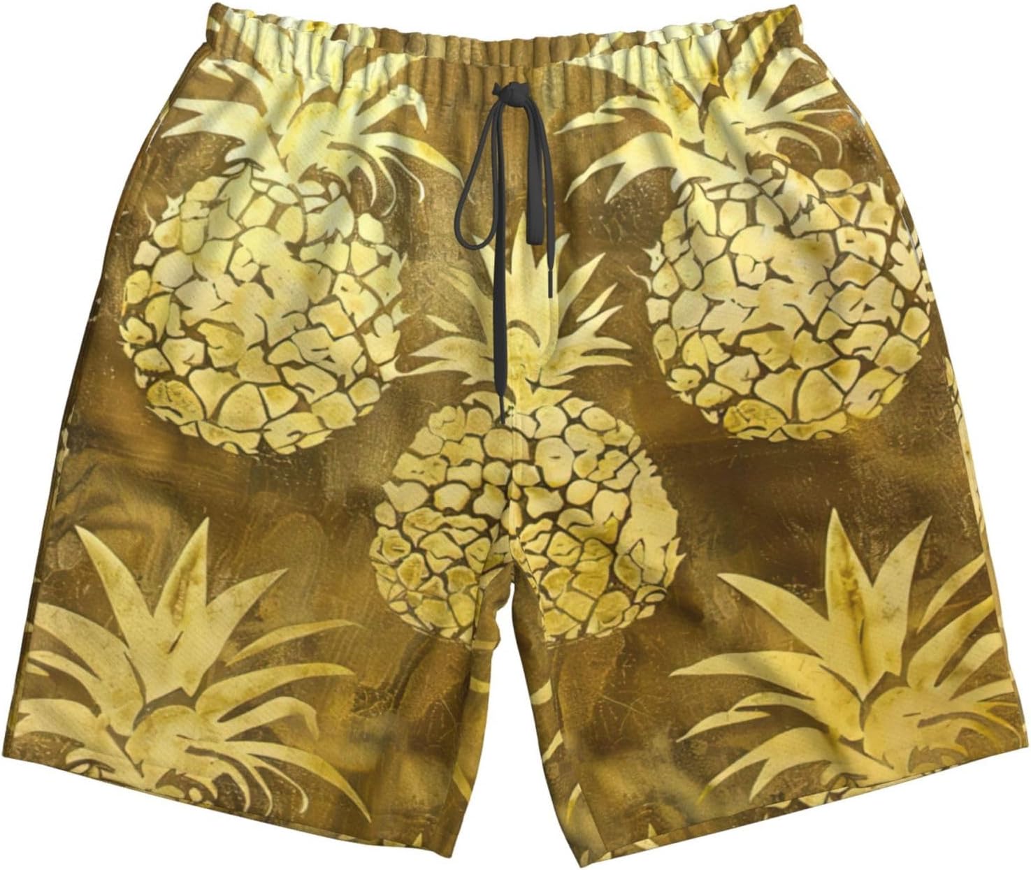 Gold Pineapple Background Print Men's Quick-Drying Shorts Casual Beach Pants Stretch Waist Shorts and Pockets