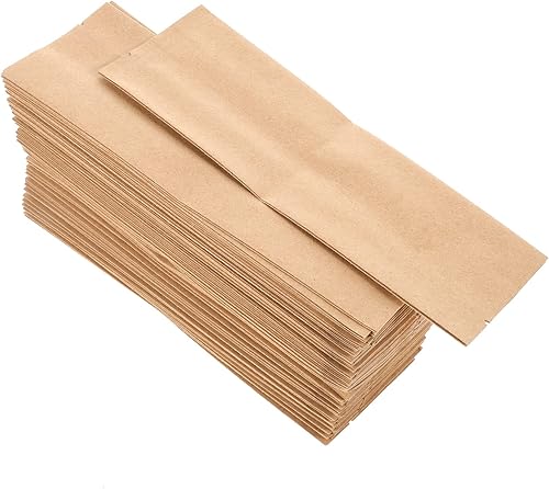 CALLARON 100pcs Gusset Brown Gift Bags French Fry Cutter Disposable Lunch Bags Grocery Bags Kraft Treat Pouch Greaseproof Tea Bag Medium Grass