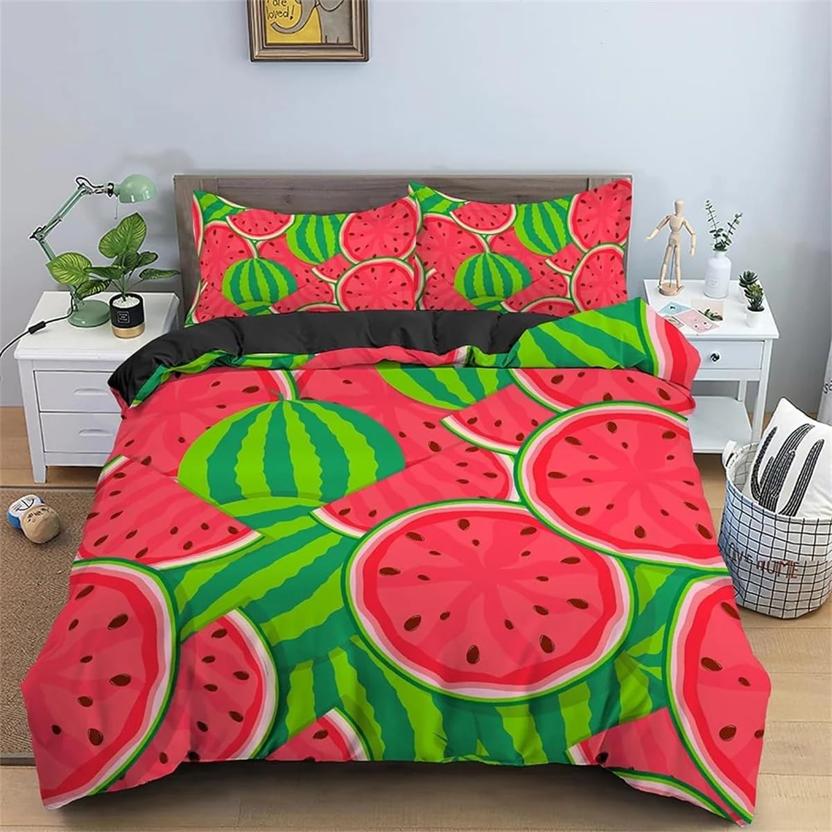NDXRWDZR Double Duvet Cover Set Red Watermelon Duvet Cover with Zipper Closure Bedding for Aldults Kids Soft Hypoallergenic Microfiber Quilt Cover 200x200 cm + 2 Pillowcases 50x75 cm