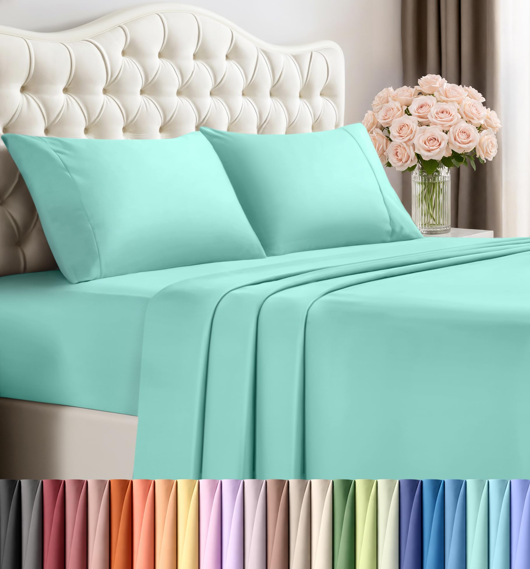 Utopia Bedding King Bed Sheets Set - 4 Piece Bedding - Brushed Microfiber - Shrinkage and Fade Resistant - Easy Care (King, Spa Blue)