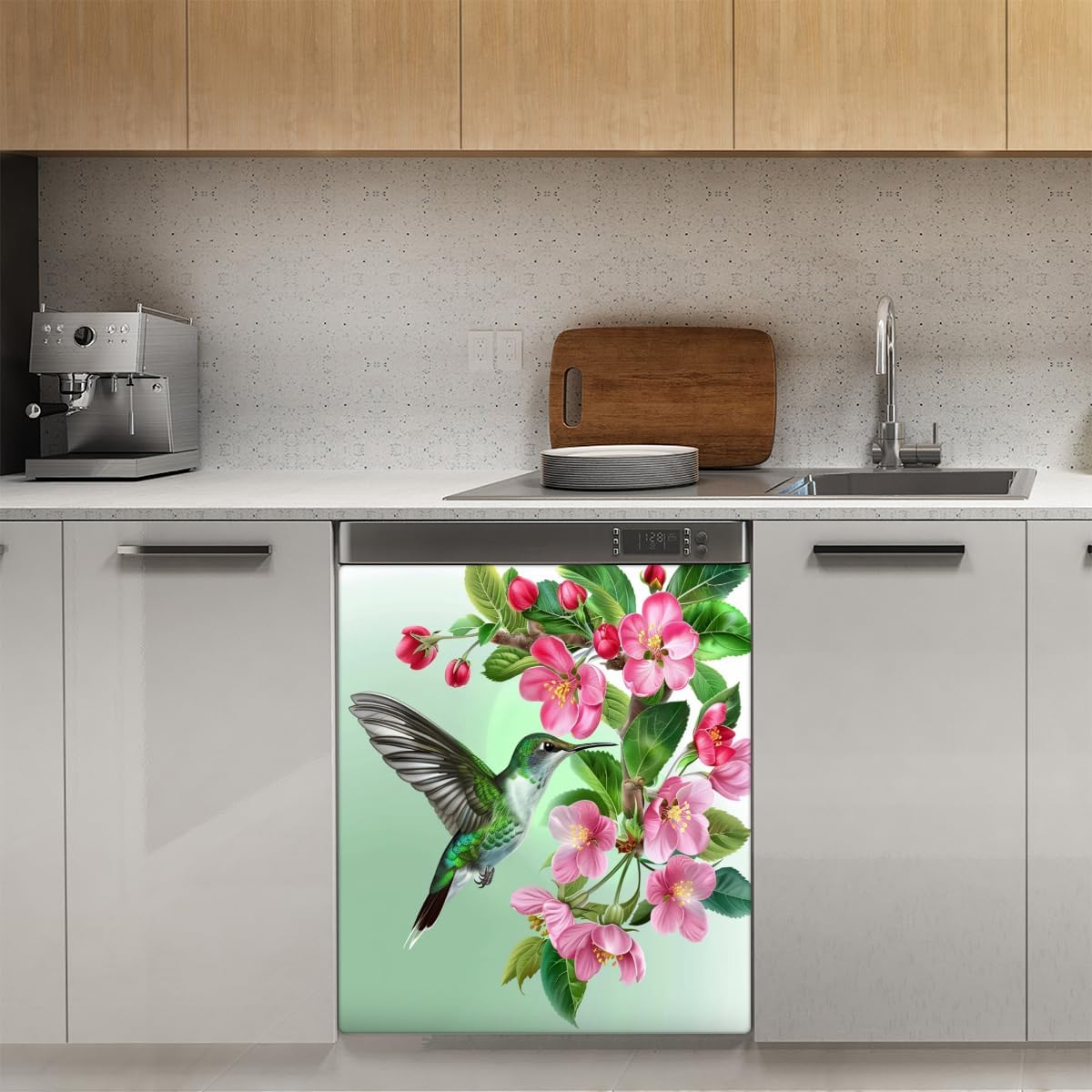 Spring Flower Hummingbird Dishwasher Magnet Cover Bird Floral Magnetic Dishwasher Decor Sticker Refrigerator Panel Decal Kitchen Home Decorative, 23 x 26 Inch