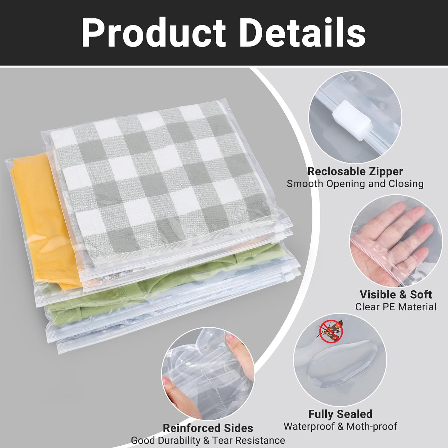 Clear Bags for Swimsuits, Plastic Bags for Clothes, Bikini, Swimwear, Bathing Suit Storage, T Shirt Packaging, 10x8 inch, Pack of 100, Waterproof, 3 Mil