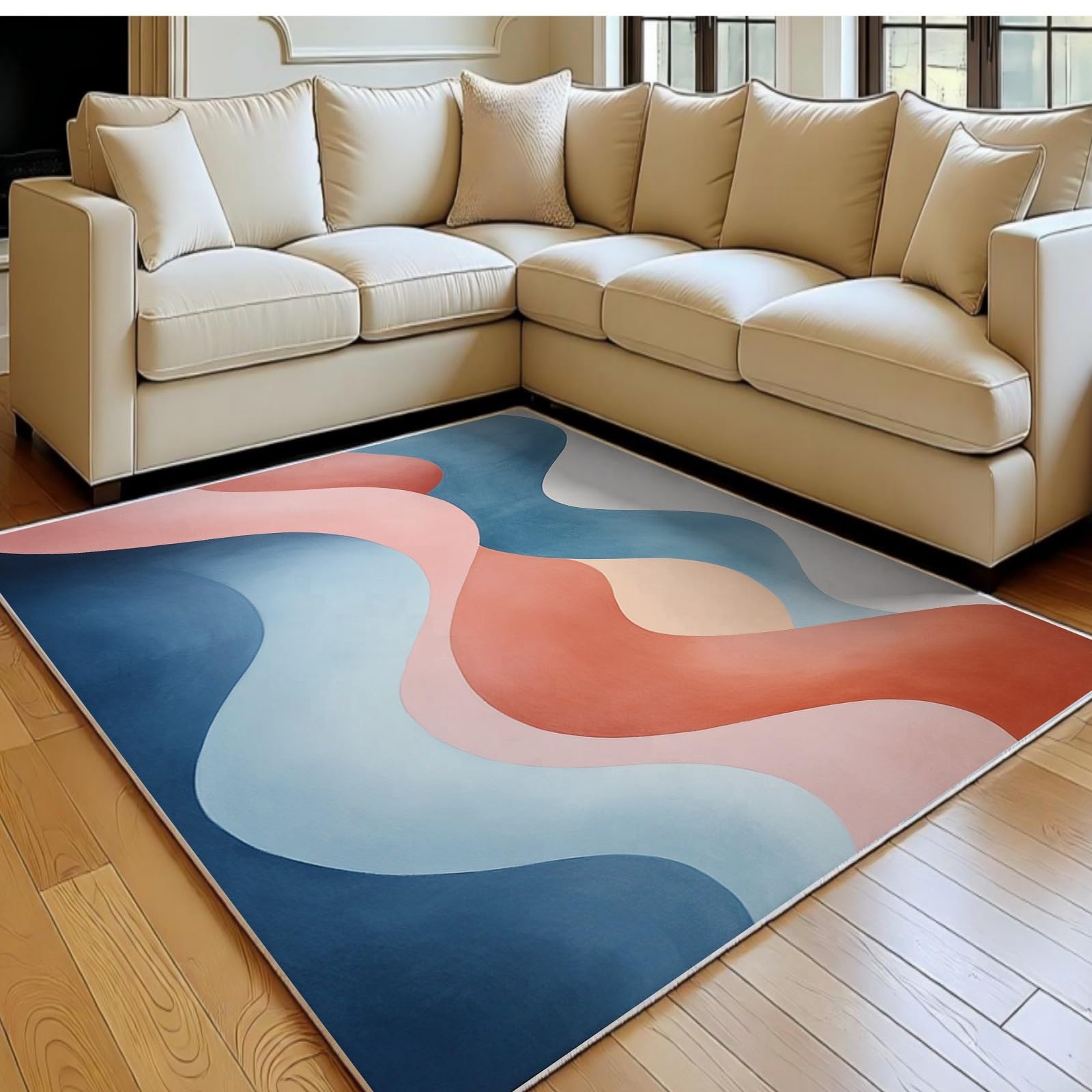 Grand tapis salon 180 x 270 cm rose poil ras antidérapant et lavable
