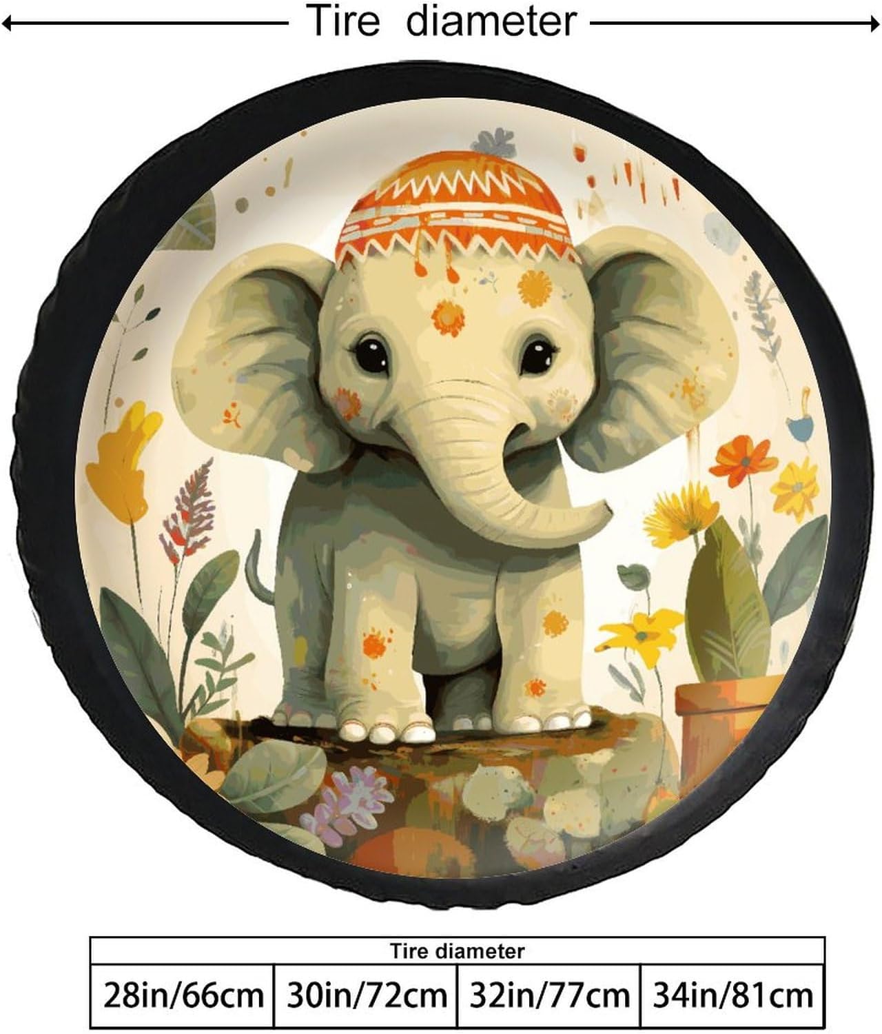 Universal Fits Diameters 28-34inch Spare Wheel Tire Cover Cartoon Elephant Waterproof Leather Wheel Cover for Trailer RV SUV