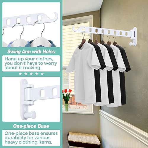 Miniatura 3 de SKIKEN Perchero de Ropa Montado en la Pared con Brazo Oscilante - Estante de Secado para la Lavandería de 8 Agujeros  Rotación de 180 y Ahorro de