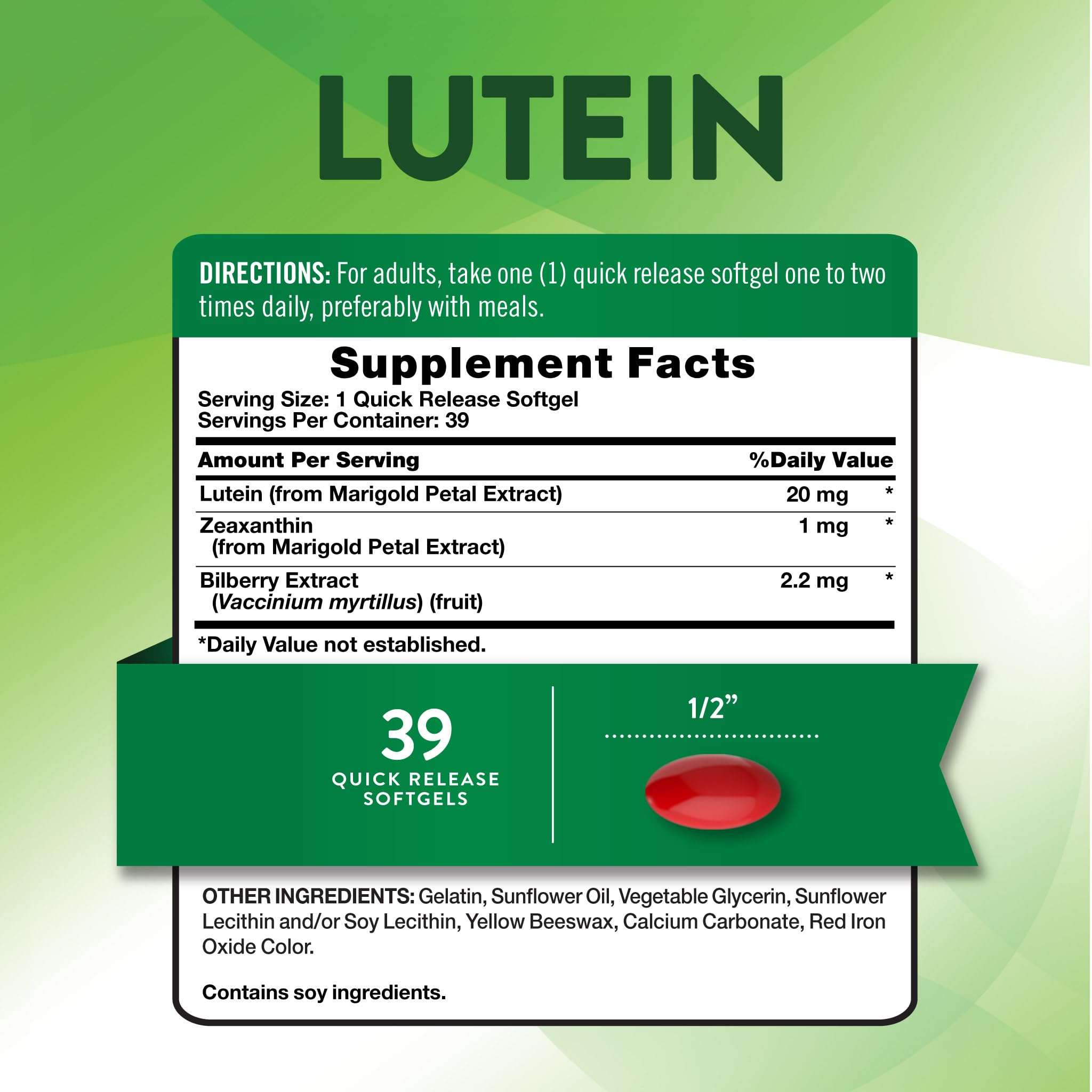 Nature's Truth Lutein and Zeaxanthin | 20 mg | 39 Softgels | with Bilberry — Amazon image 2