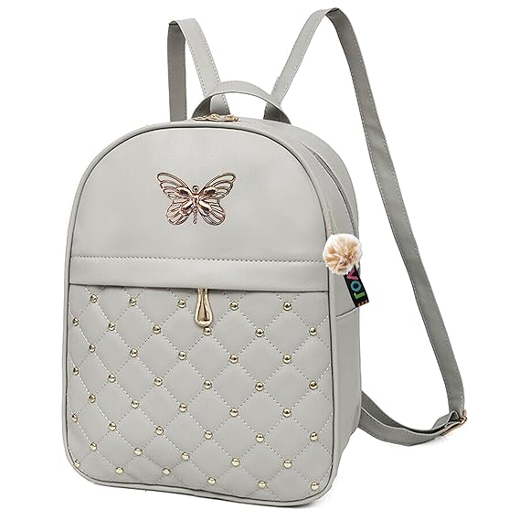 ShopyVid PU Leather Pompom Keychain Butterfly Backpack for Girl?s