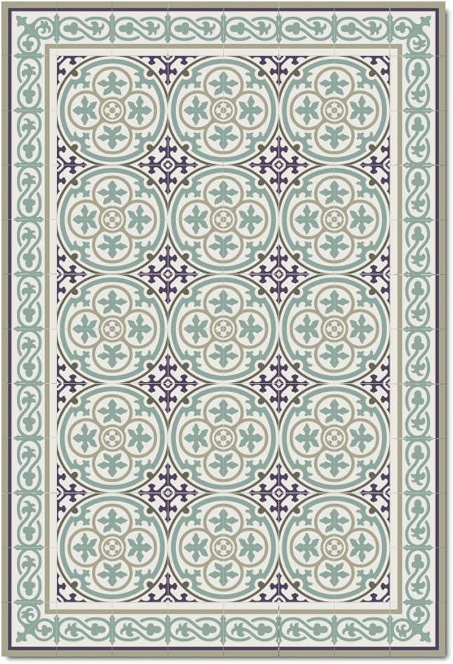 Turquoise Blue Kitchen vinyl mat Carpet Tiles Pattern Decorative linoleum rug, 106-160 * 60